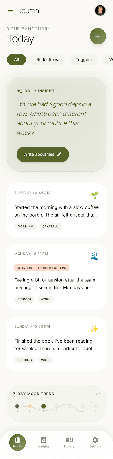 Journal and reflection screen